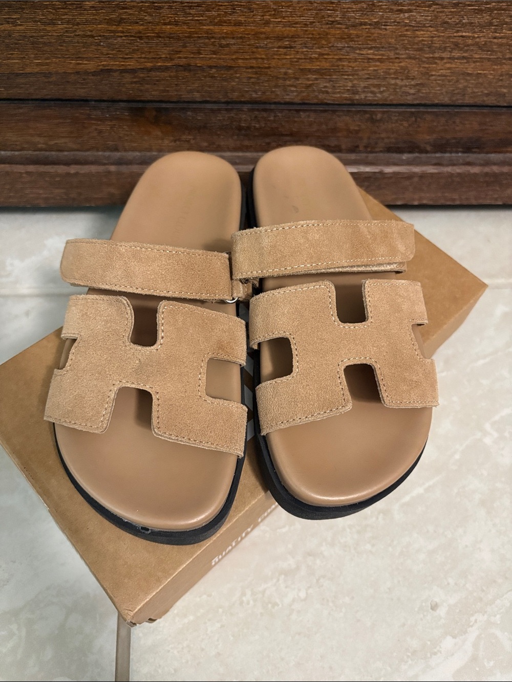 Tan Suede Slide Sandals - SIZE 6